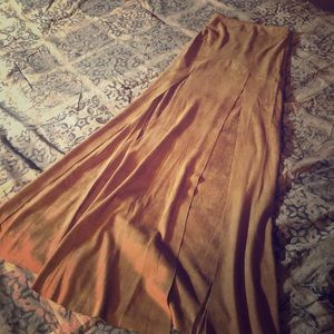 Tan Faux Suede Skirt With Splits